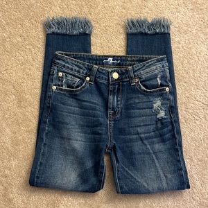 7 For All Mankind The Ankle Skinny Distressed Frayed Hem Jeans